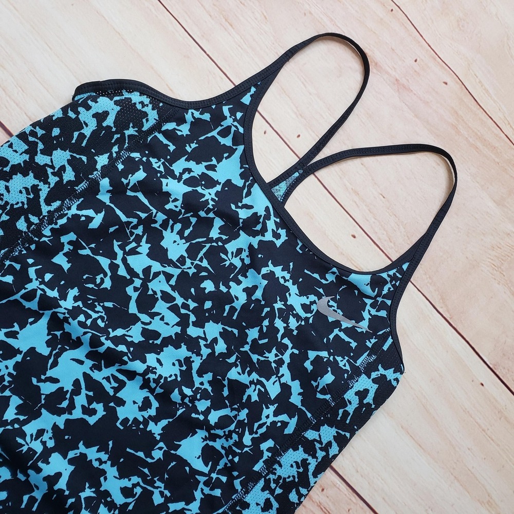 Nike Dri-FIT Tank‎ Womens XS Blue Camouflage High Neck Athletic Mesh Lightweight